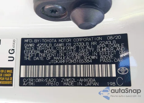2021 Toyota Prius Prime Xle from USA, damaged, VIN JTDKAMFP3M3165384